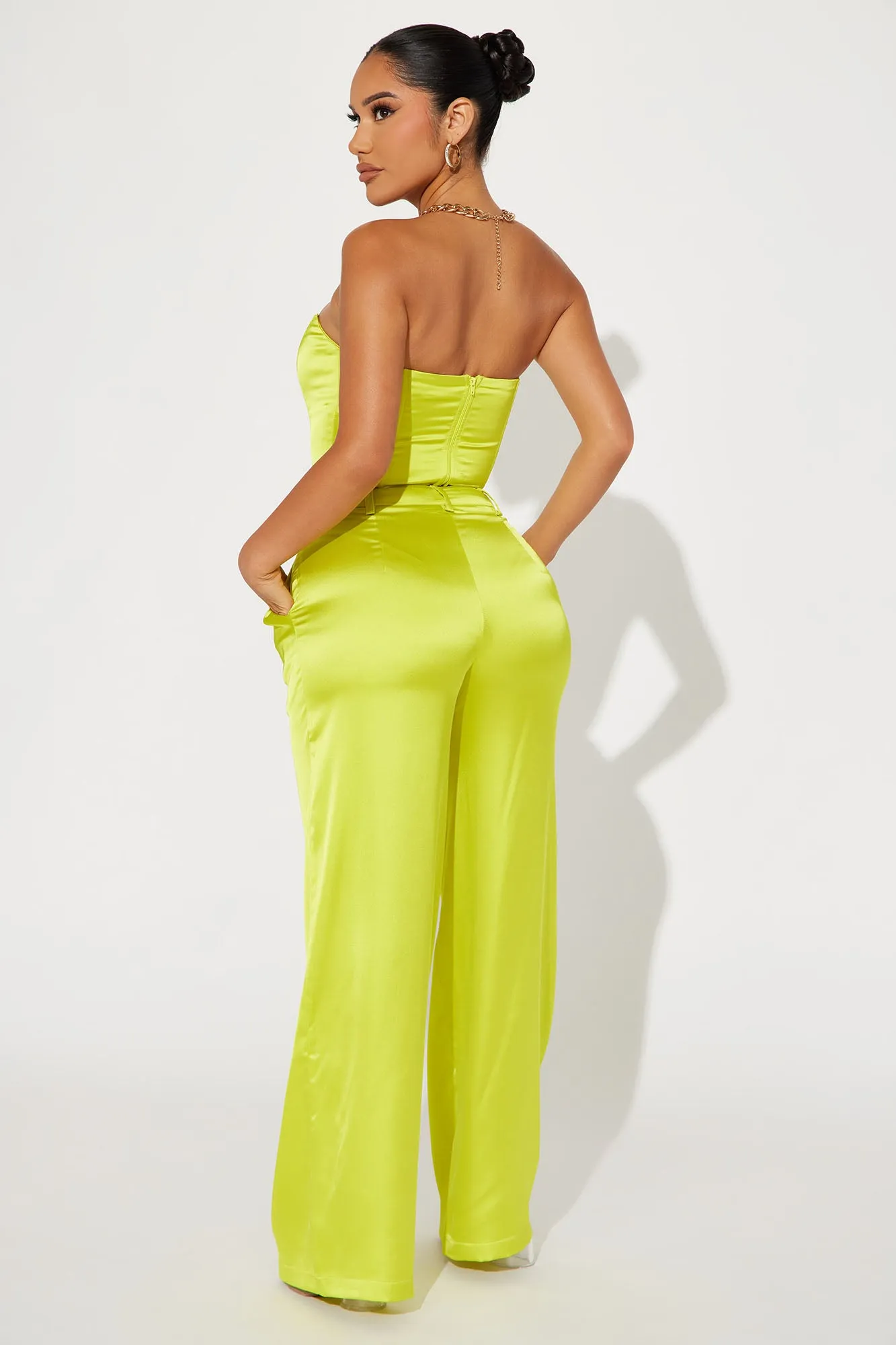 Adriana Satin Pant Set - Lime