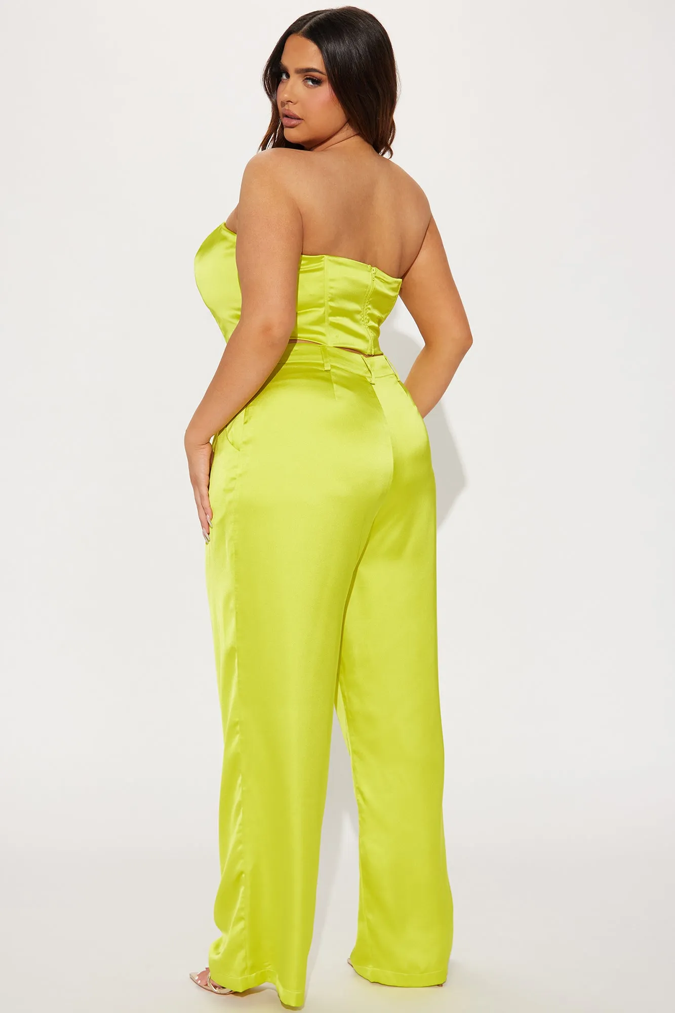 Adriana Satin Pant Set - Lime