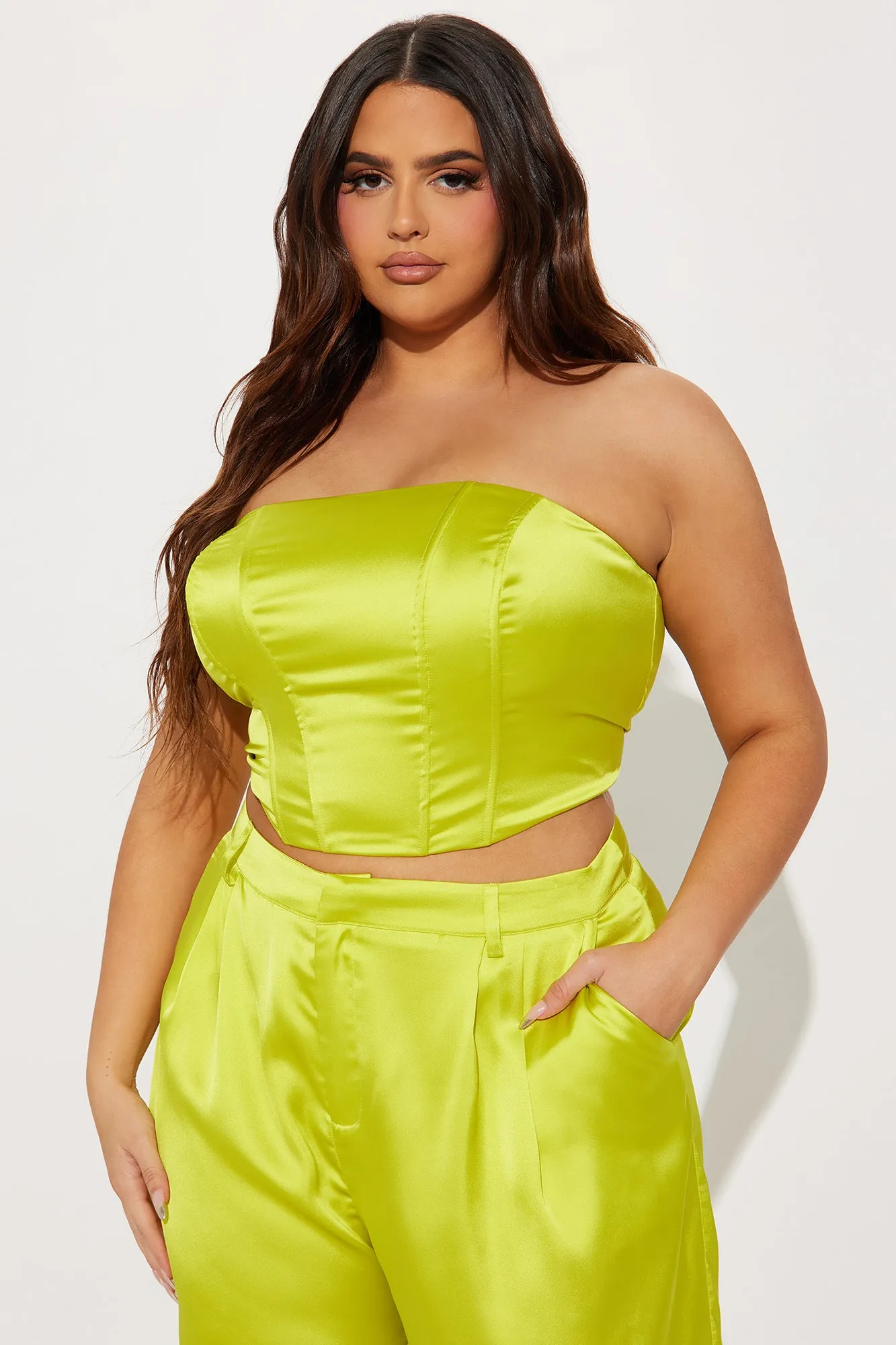 Adriana Satin Pant Set - Lime