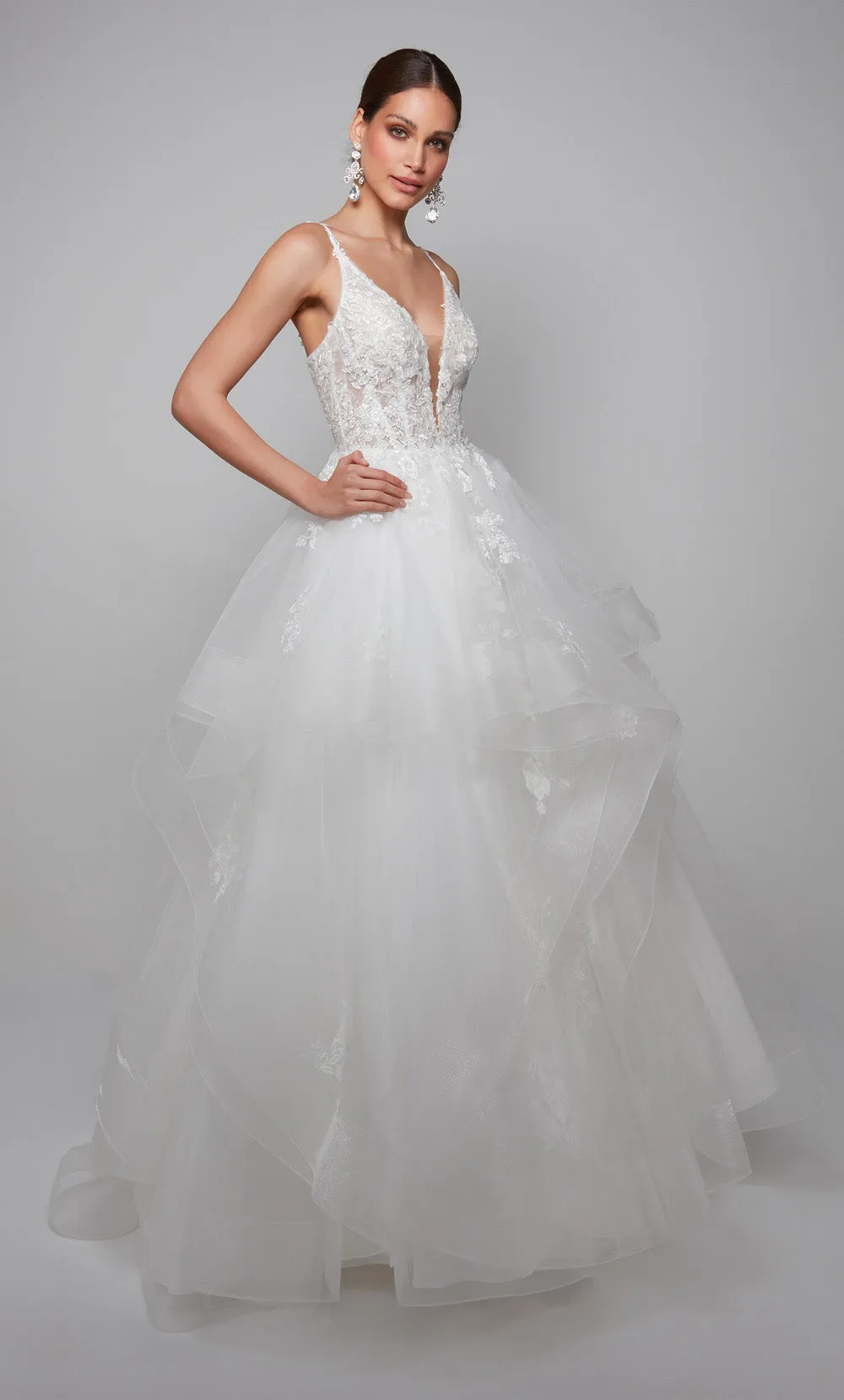 ALYCE Paris 7080 Bridal Plunging Shimmery/sparkly Ballgown Dress