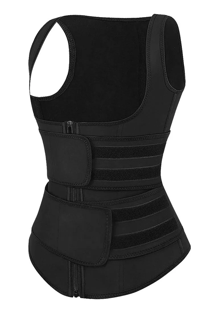Black Zip-Up Snap Corset Women's Waist Trainer