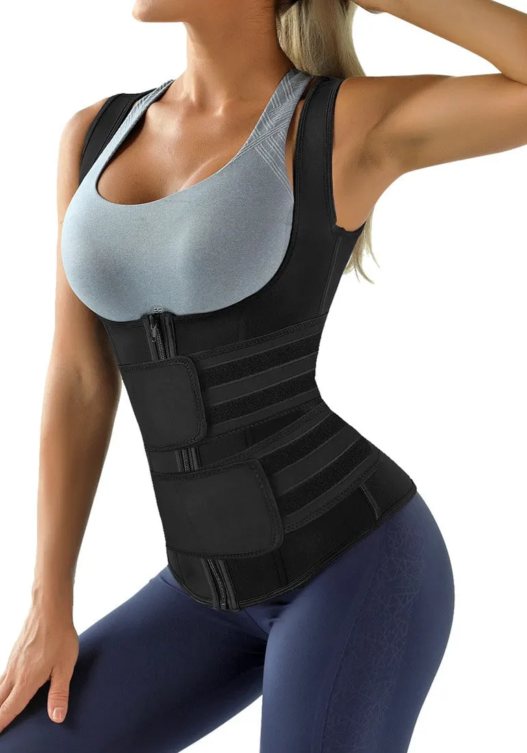 Black Zip-Up Snap Corset Women's Waist Trainer