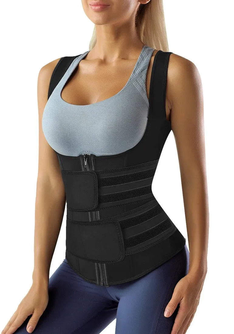 Black Zip-Up Snap Corset Women's Waist Trainer