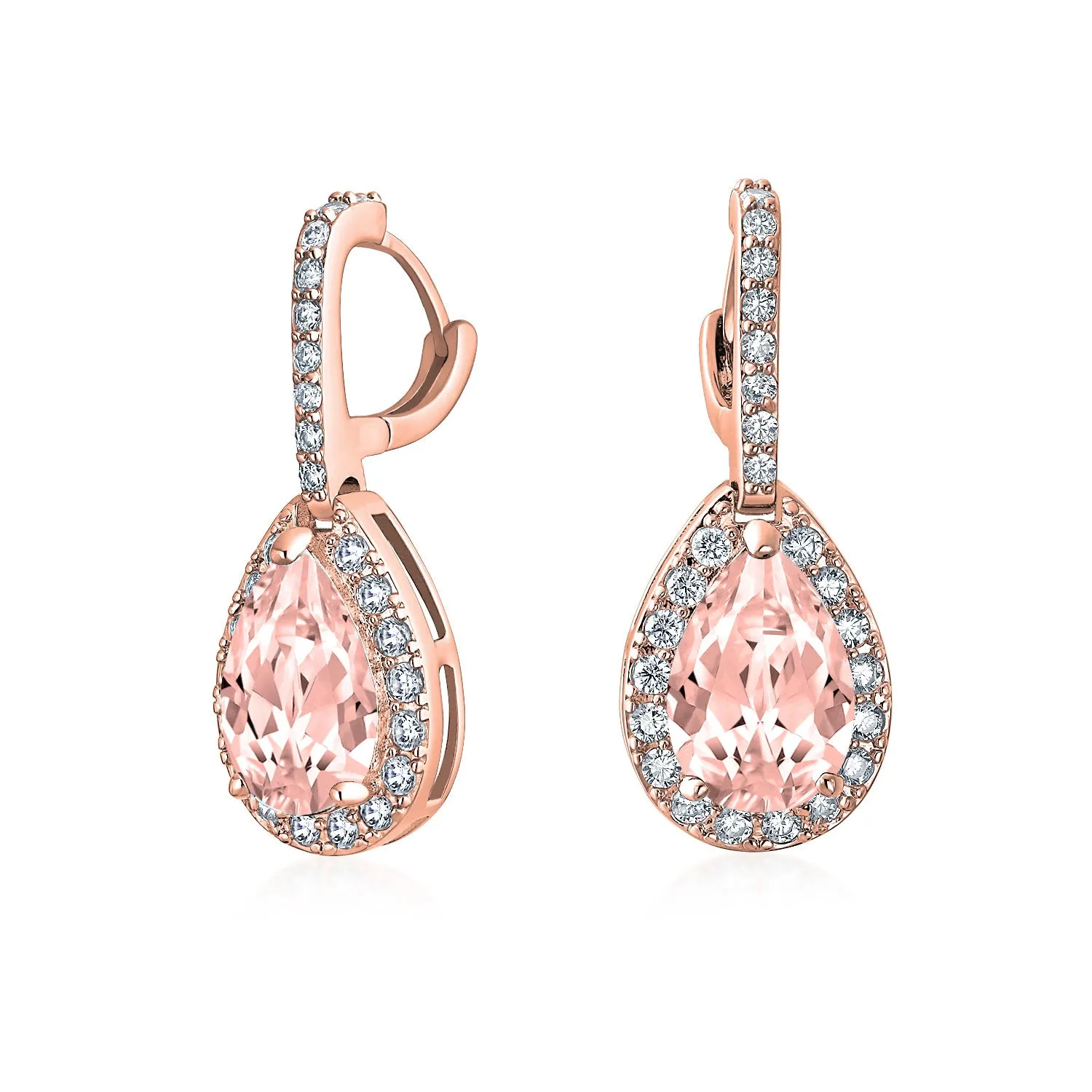 Bridal 7CT CZ Teardrop Halo AAA CZ Drop Huggie Pierced Earrings