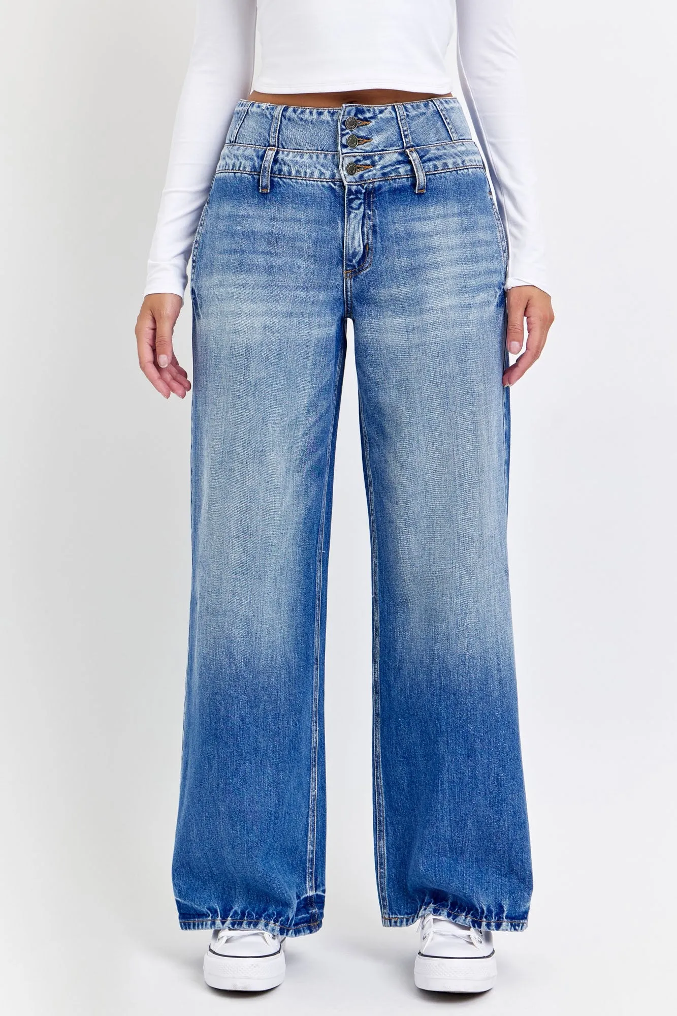 Cello High Rise 3 Button Wide Leg With Corset Waistband