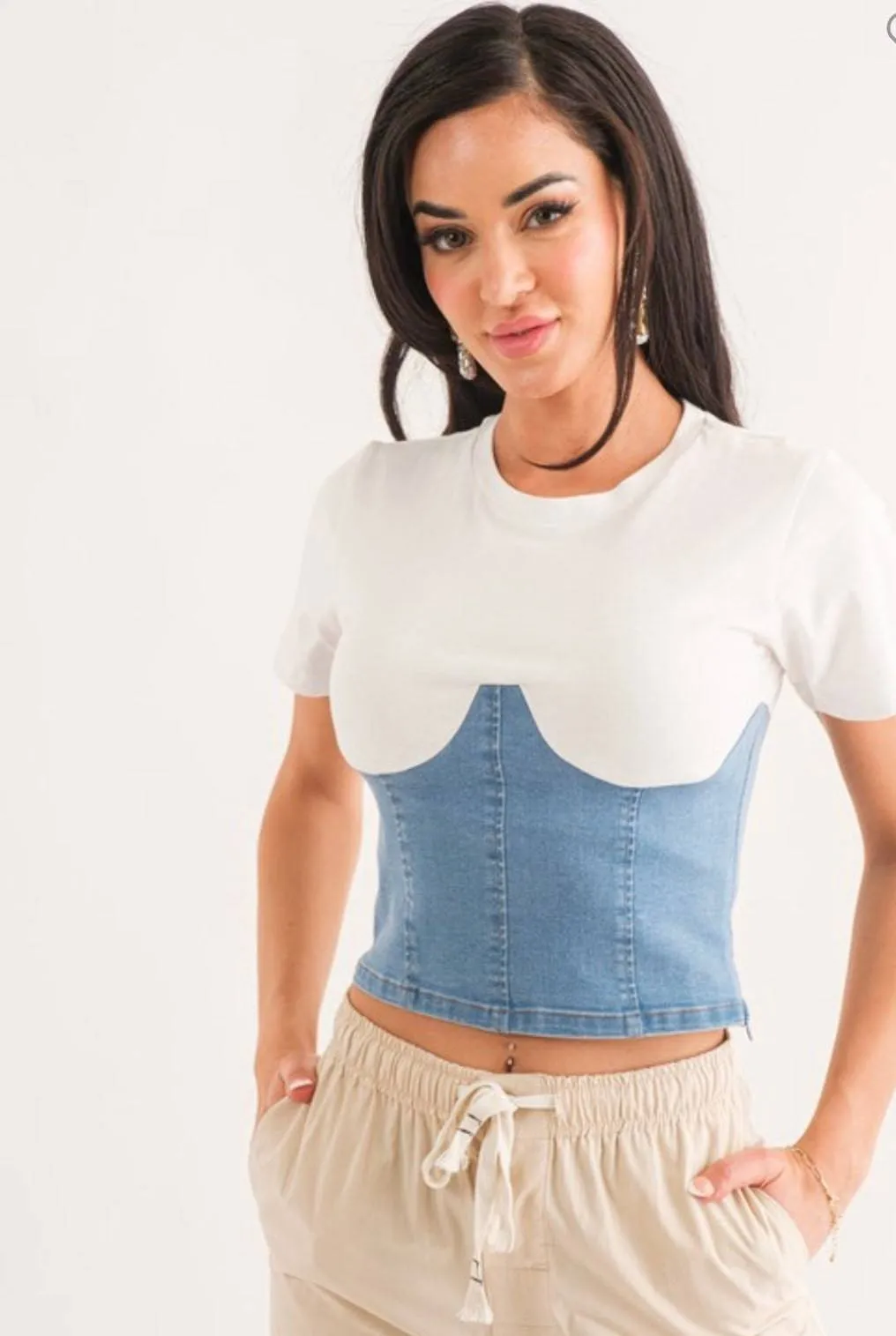 Corset Denim T-shirt (light & dark denim)