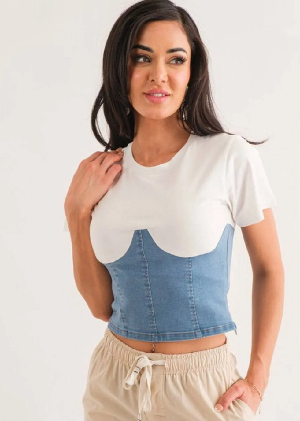 Corset Denim T-shirt (light & dark denim)