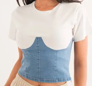 Corset Denim T-shirt (light & dark denim)
