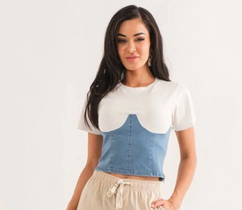Corset Denim T-shirt (light & dark denim)