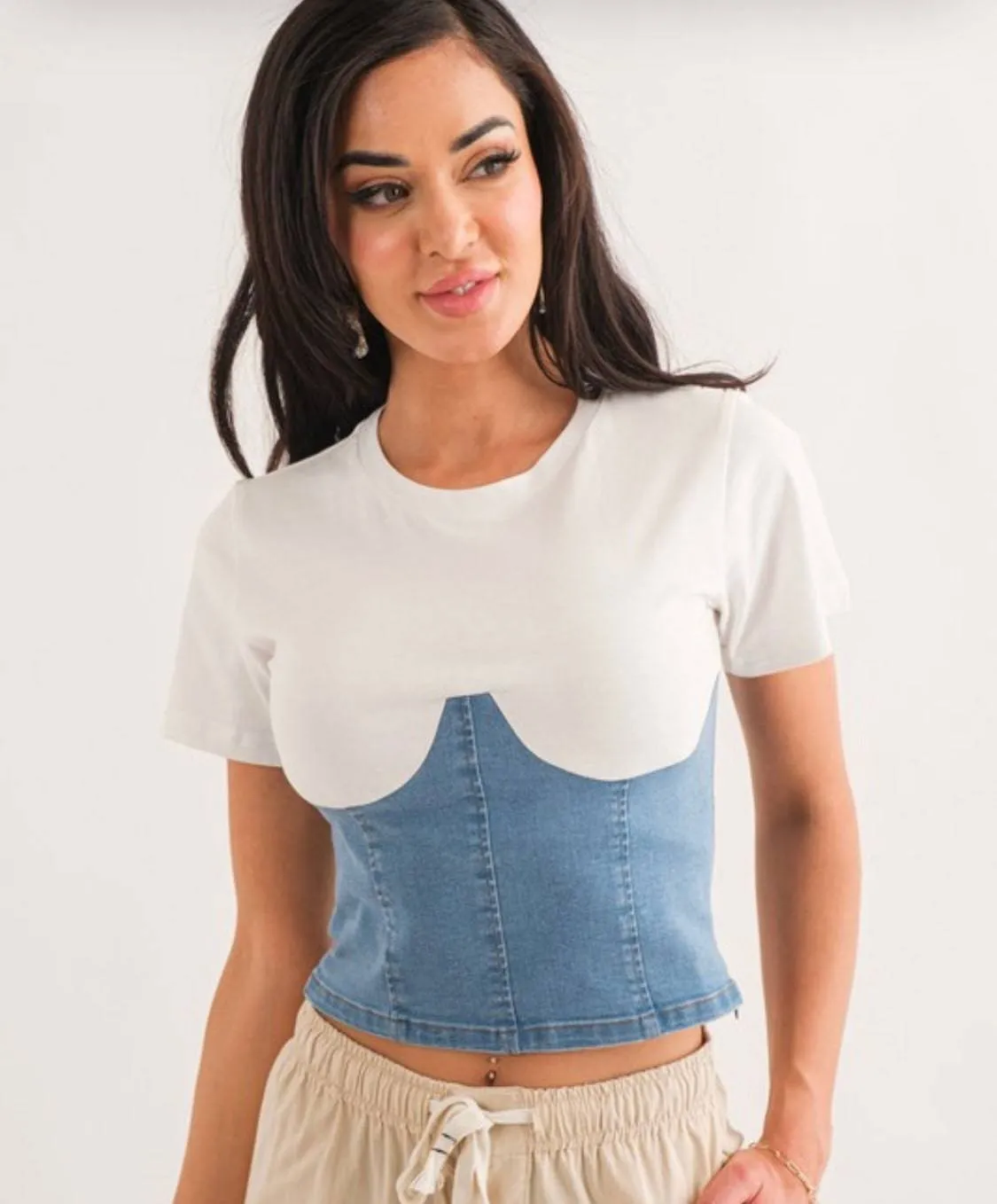 Corset Denim T-shirt (light & dark denim)