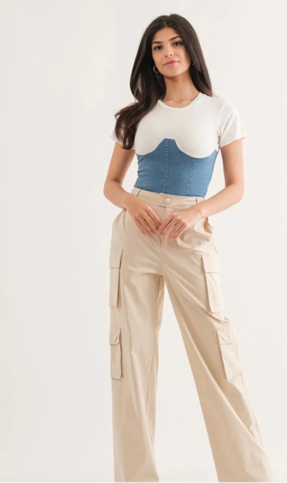 Corset Denim T-shirt (light & dark denim)