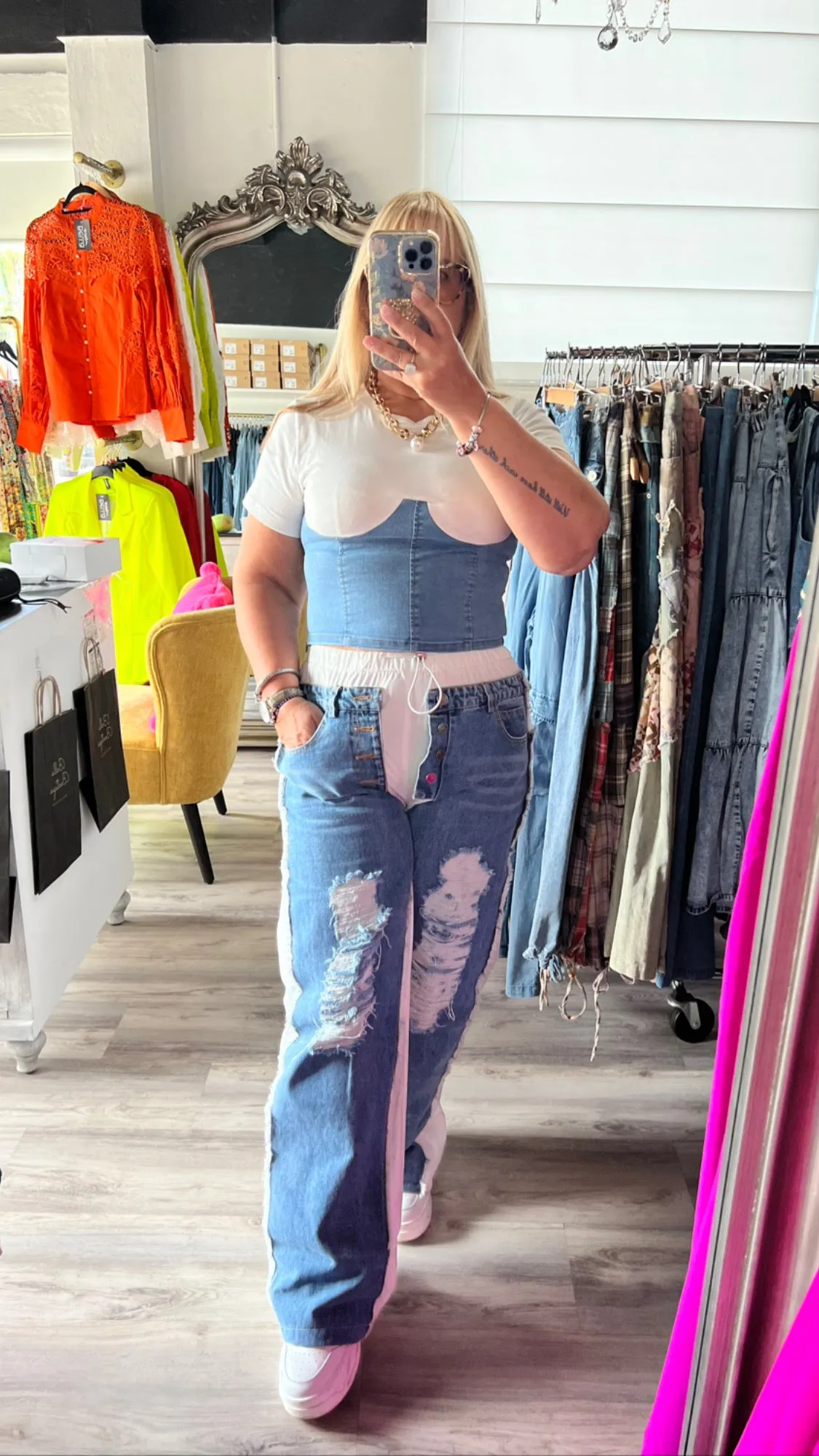 Corset Denim T-shirt (light & dark denim)