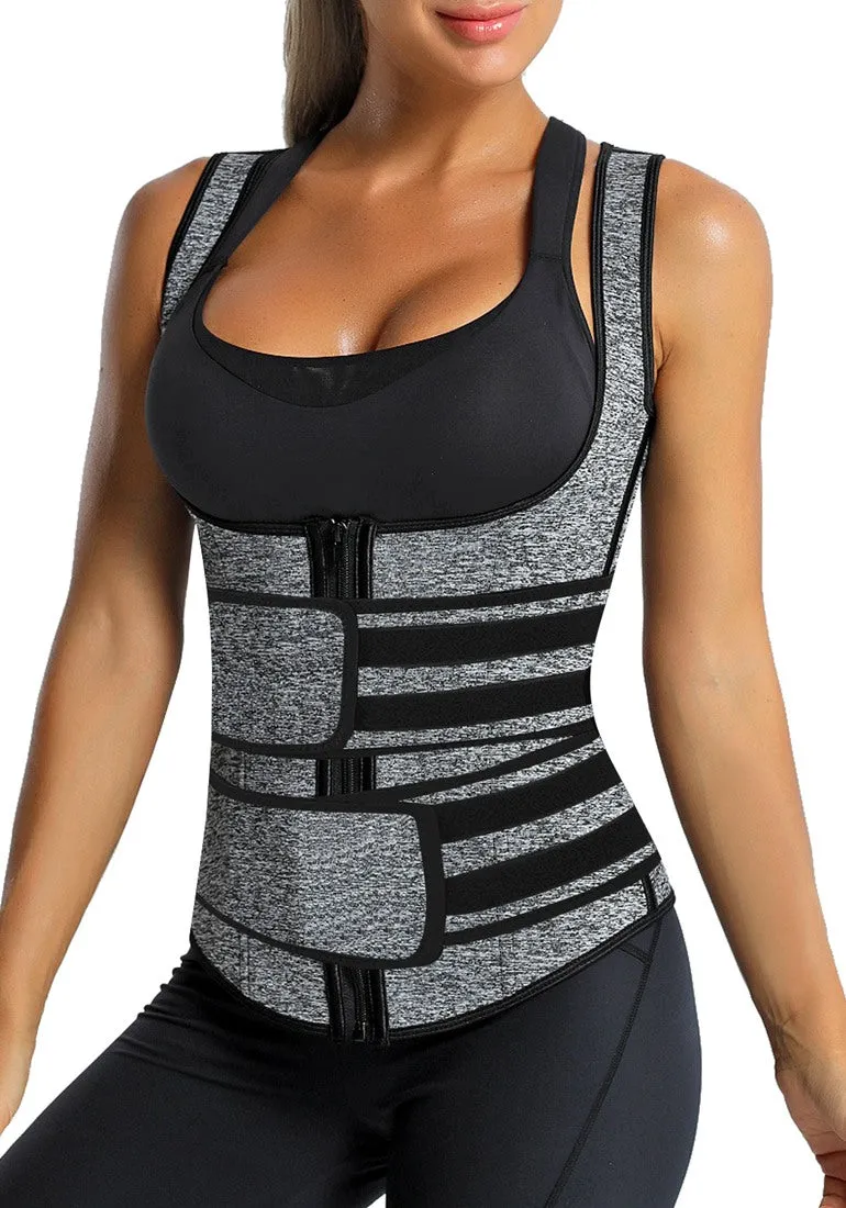 Grey Zip-Up Snap Corset Women's Waist Trainer