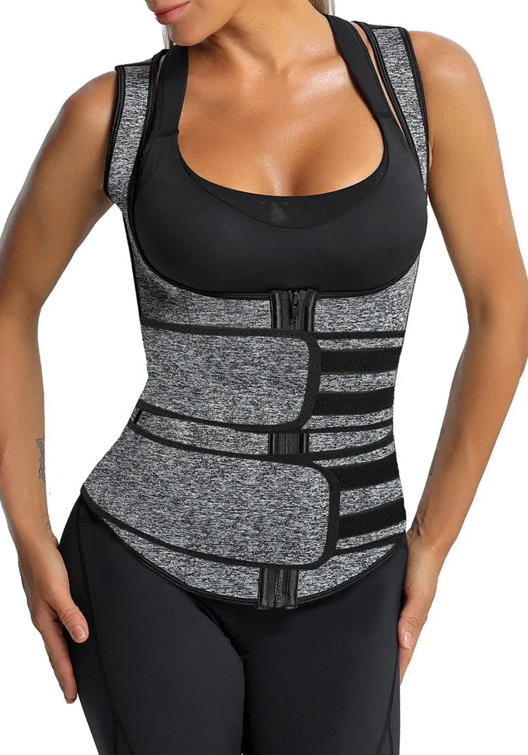 Grey Zip-Up Snap Corset Women's Waist Trainer