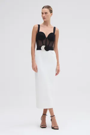 JERSEY SANDS CORSET MIDI DRESS