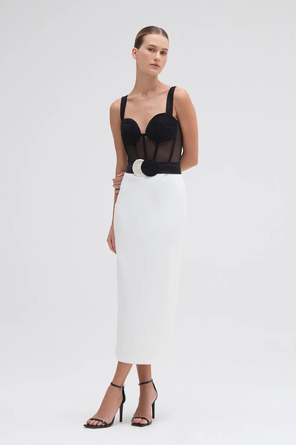 JERSEY SANDS CORSET MIDI DRESS