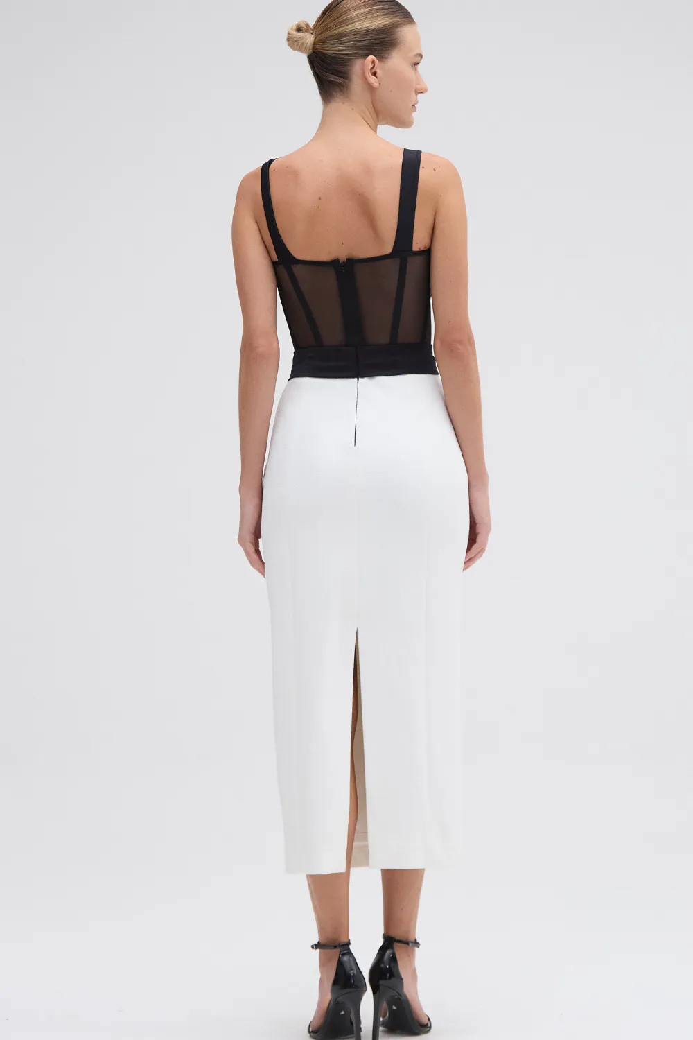 JERSEY SANDS CORSET MIDI DRESS