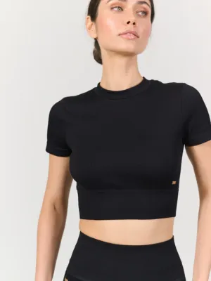 Lune - LUNA SCULPT RIB SHORTSLEEVE - Black