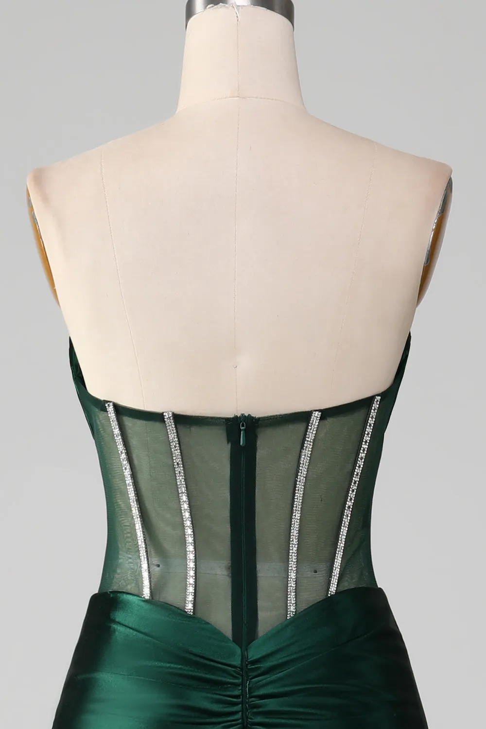 Luolandi Dark Green Mermaid Strapless Corset Pleated Long Prom Dress With Slit Sexy Evening Dresses
