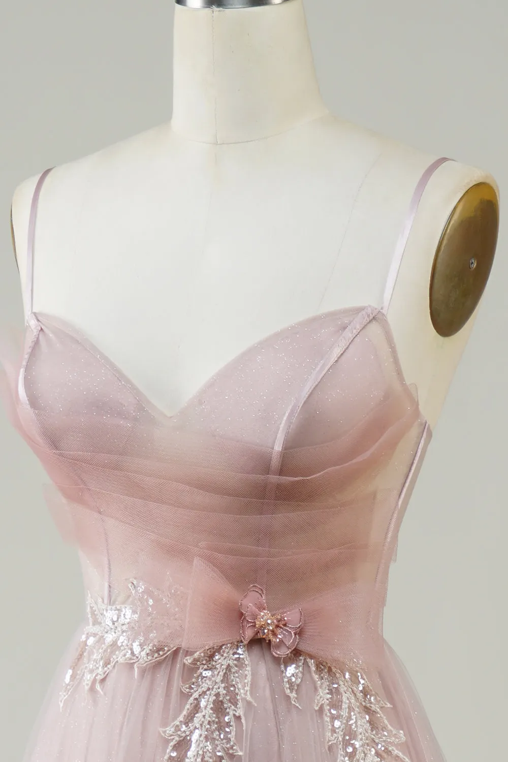 Luolandi Dress Blush A-Line Corset Long Tulle Prom Dress with Appliques V-neck Beautiful