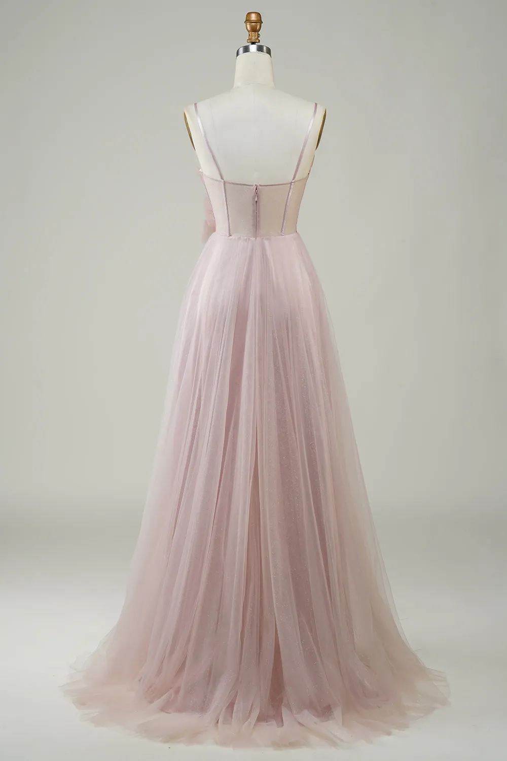 Luolandi Dress Blush A-Line Corset Long Tulle Prom Dress with Appliques V-neck Beautiful