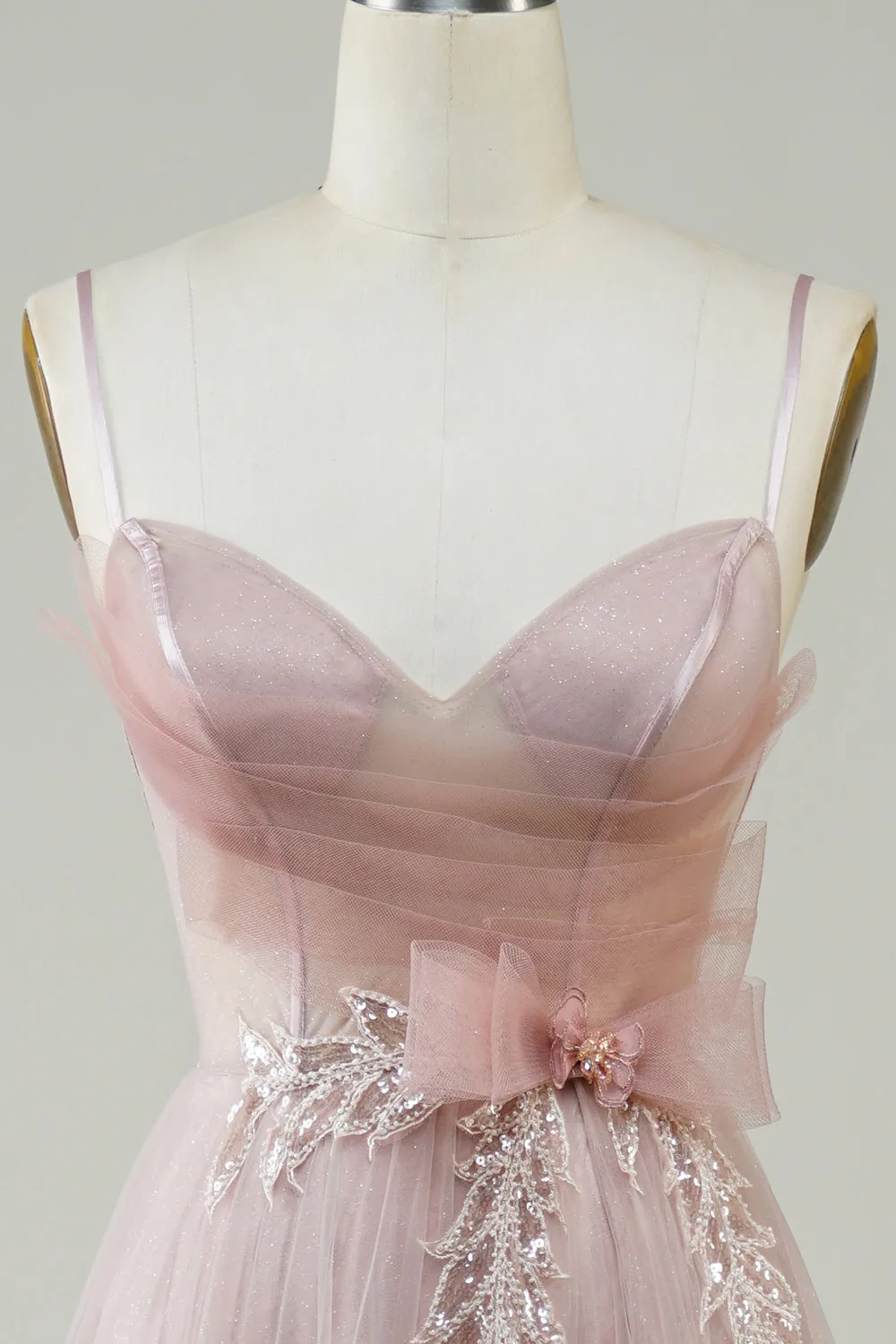 Luolandi Dress Blush A-Line Corset Long Tulle Prom Dress with Appliques V-neck Beautiful