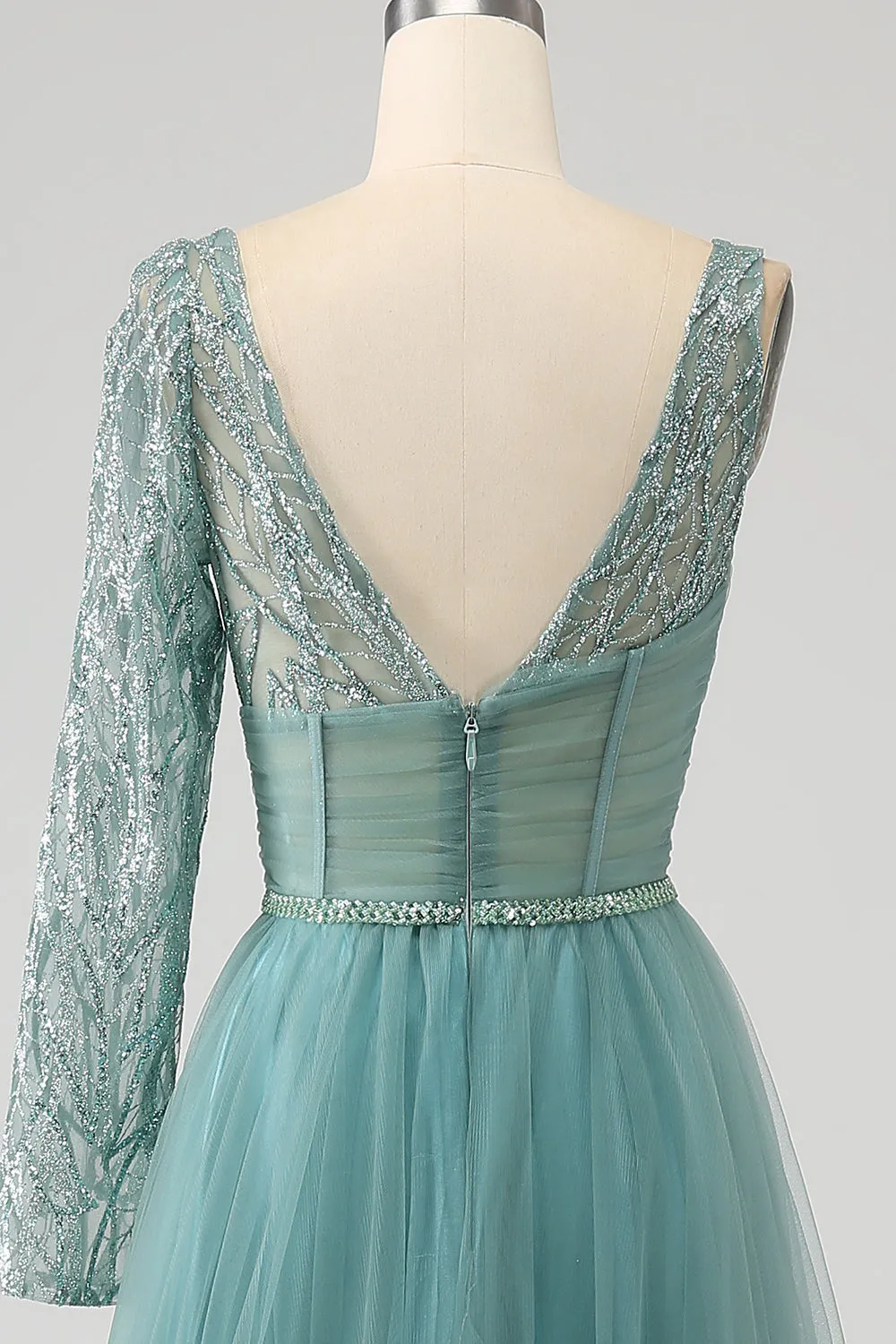 Luolandi Green A-Line Sparkly Sequin Long Corset Prom Dress Sexy Evening Dresses
