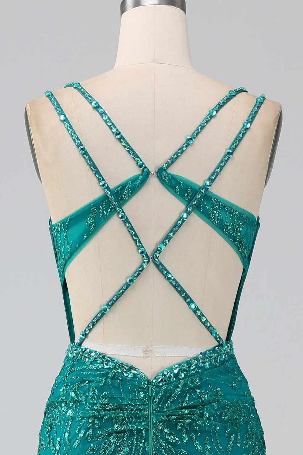 Luolandi Sparkly Dark Green Mermaid Spaghetti Straps Sequin Corset Long Prom Dress With Slit Sexy Evening Dresses
