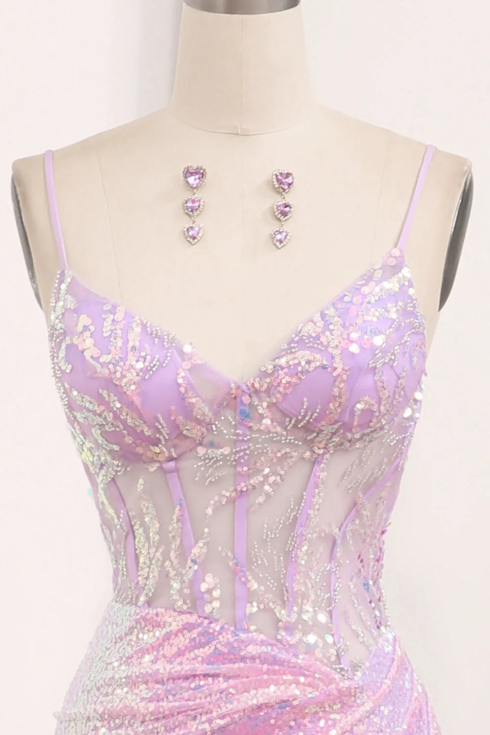 Luolandi Sparkly Mermaid Backless Long Corset Prom Dress With Slit Sexy Evening Dresses