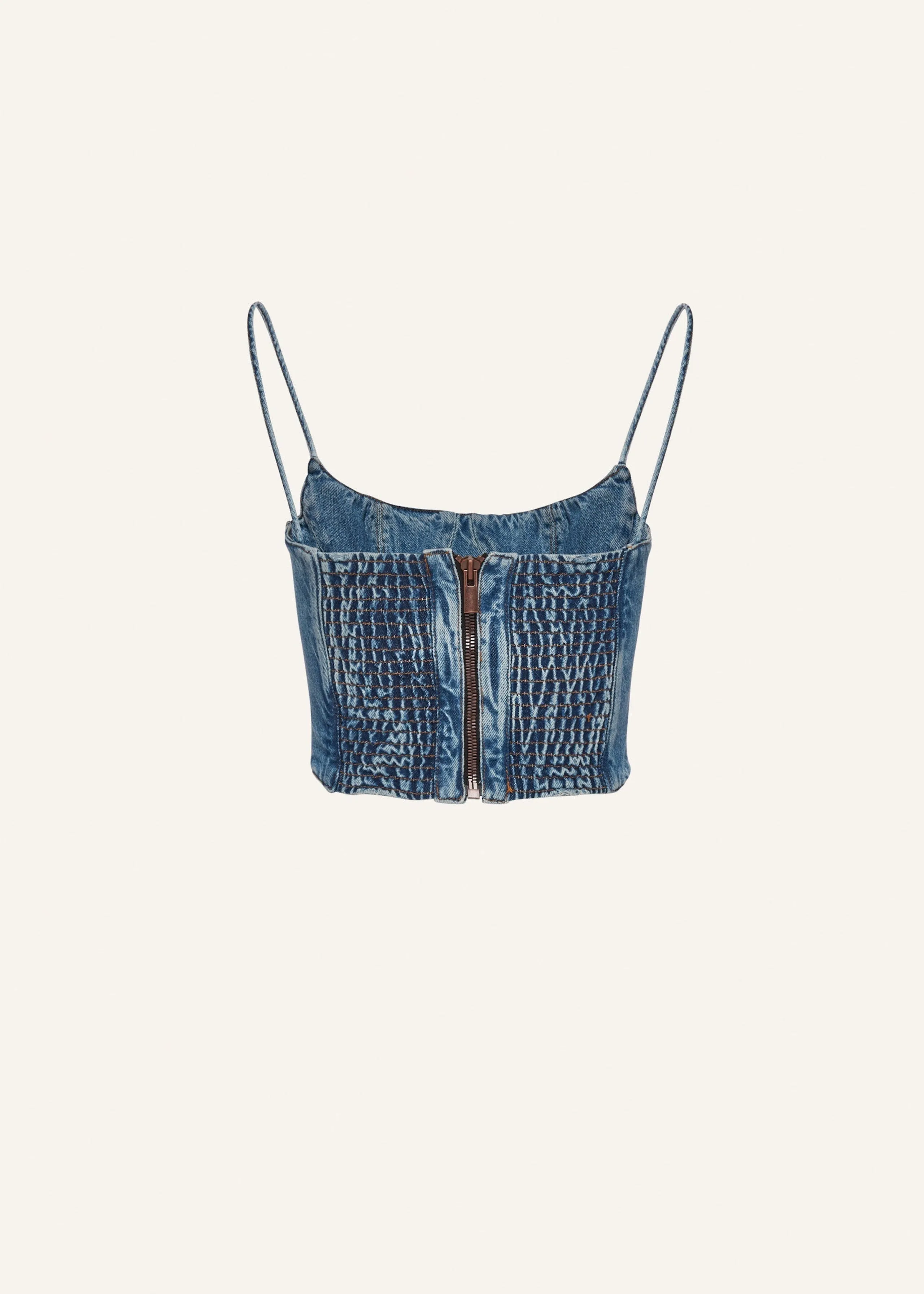 ROSALINE Denim demi bustier top in blue - Dark Blue