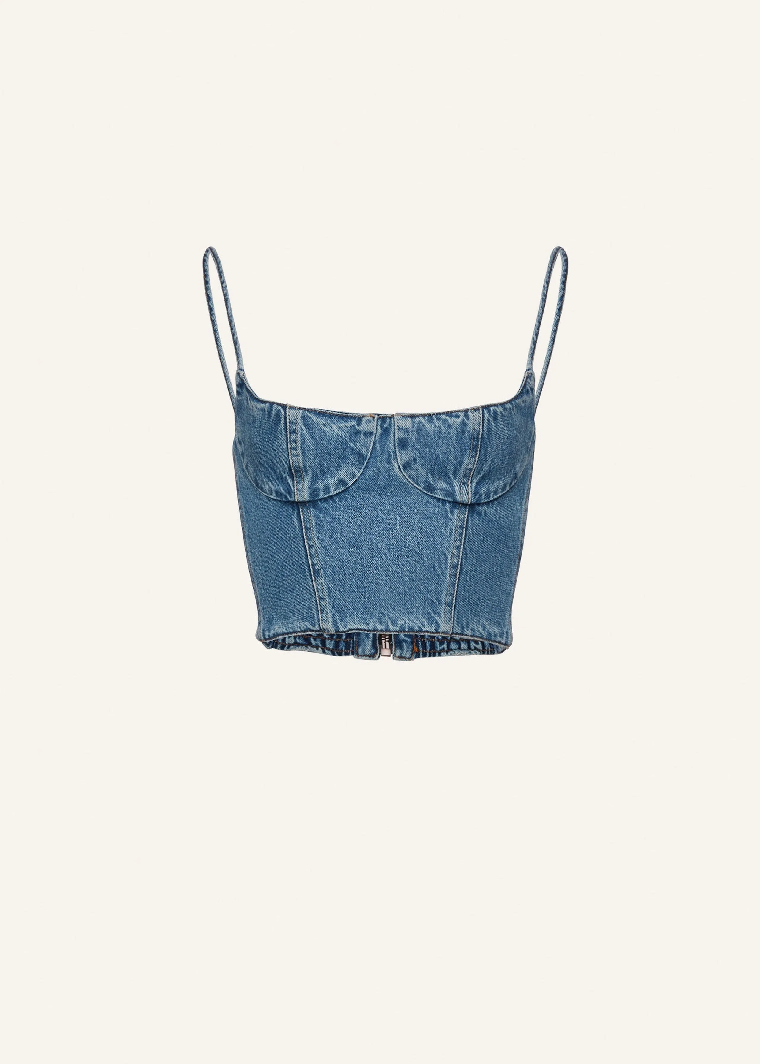 ROSALINE Denim demi bustier top in blue - Dark Blue
