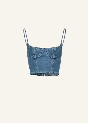 ROSALINE Denim demi bustier top in blue - Dark Blue