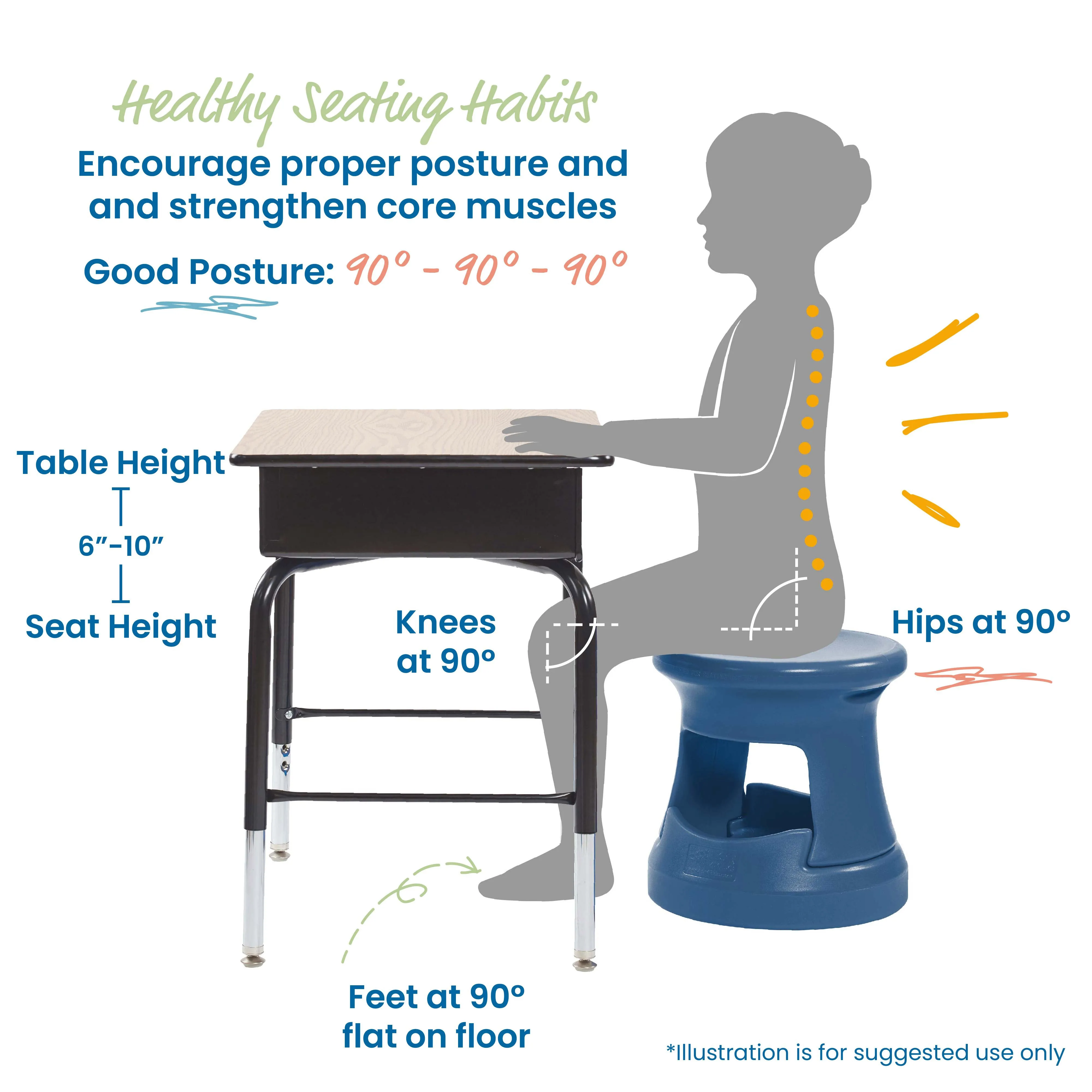 Storage Wobble Stool, Active Learning Chair, Flexible Seating, 15in Seat Height