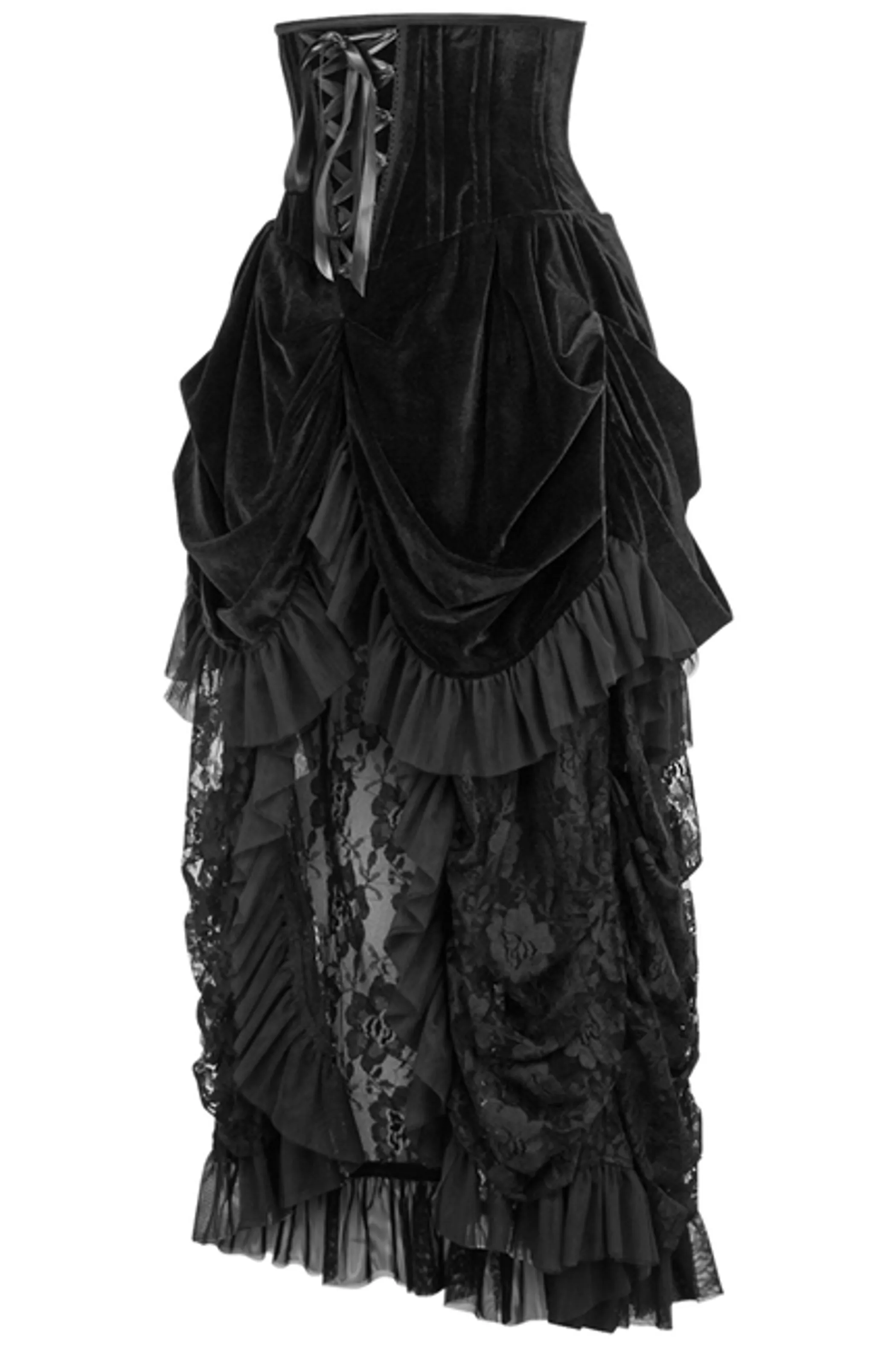 Top Drawer Steel Boned Black Velvet Victorian Bustle Underbust Corset Dress