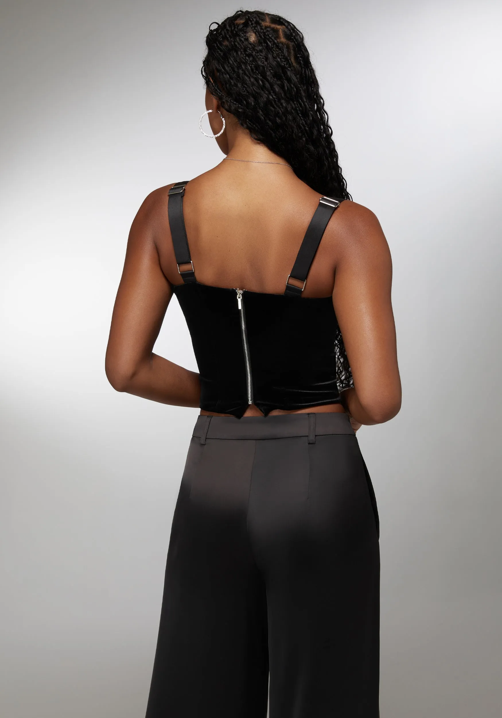 Velour & Satin Detail Corset