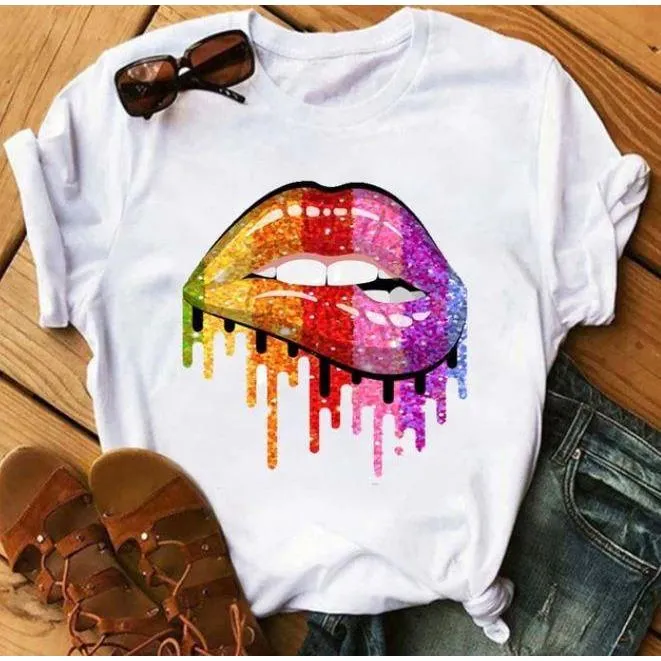 Women  Lips Print Fashionable Stylish Lips T Shirts