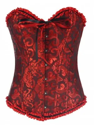 Womens Lace Up Corset  Red and Black Brocade