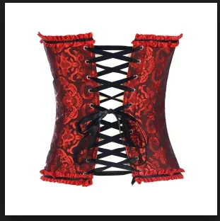 Womens Lace Up Corset  Red and Black Brocade